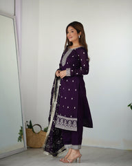 Gorgeous Wine Color Rangoli Silk Fabric Kurta With Dupatta Set