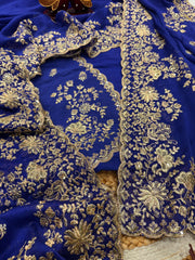 Designer Blue Color Sequence Work Silk Saree