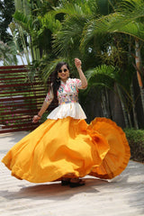 Pretty Yellow Cotton Embroidery Work Lehenga