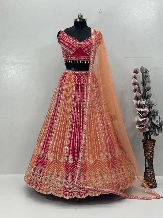 Multicolor Real Mirror Hand Work Bridal Lehenga