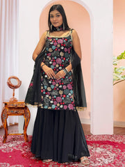 Pretty Black Georgette Sequence Work Sharara Suit