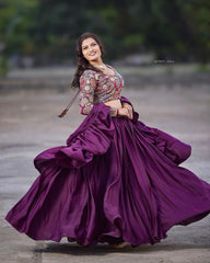 Attractive Embroidery Sequence Coding Purple Color Lehenga Choli