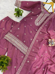 Gorgeous Pink Simmer Embroidery Work Palazzo Suit