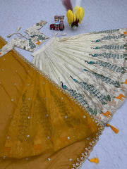 Fantastic White Color With Yellow Dupatta Lehenga Choli