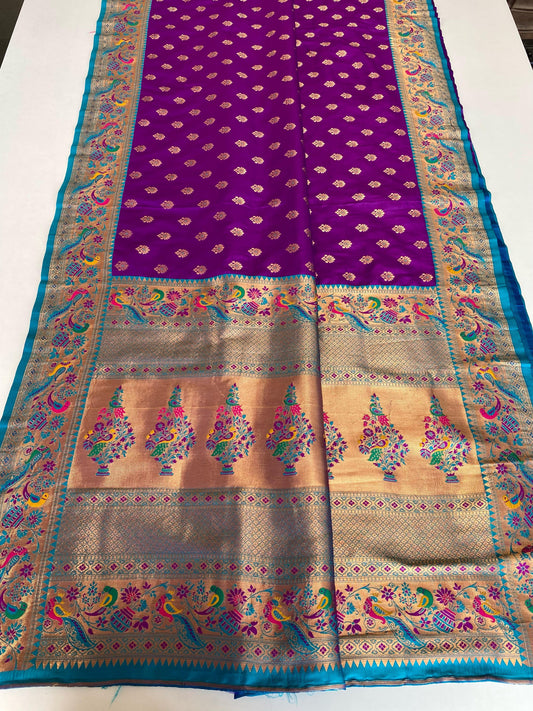 Festive Wear Meenakari Butti Purple Color Paithani Silk Saree
