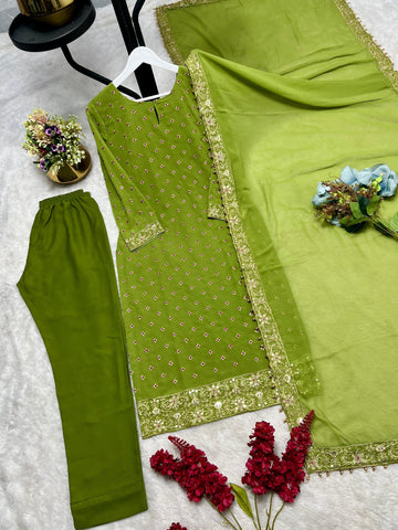 Alluring Green Color Georgette Embroidery Work Anarkali Suit