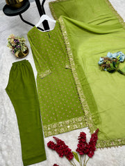 Alluring Green Color Georgette Embroidery Work Anarkali Suit