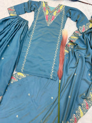 Fantastic Pure Roman Chimer Blue Color Palazzo Suit