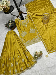 Exclusive Embroidery Work Mustard Color Palazzo Suit