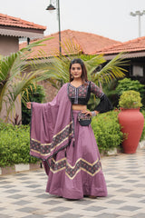 Navratri Special Purple Cotton Ajrakh Print Lehenga Choli