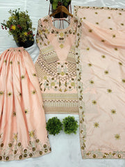 Fantastic Embroidery Work Peach Color Sharara Suit