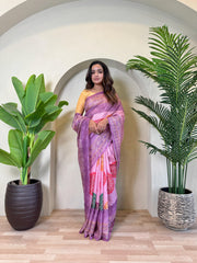 Adorable Bandhani Print Lavender Color Saree
