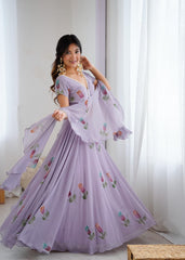 Lovely Lavender Georgette Hand Painted Lehenga