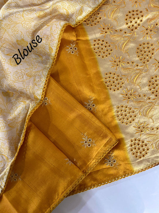Precious Embroidery Design Yellow Color Sarees