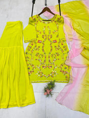 Stylish Green Georgette Sequence Work Sharara Suit