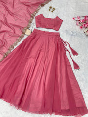 Pink Color Pearl Embellished Lehenga Set