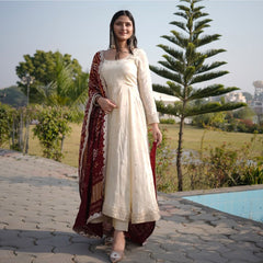Preferable Sequence Work White Color Gown