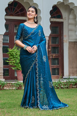 Wonderful Wine Fendi Silk Diamond Work Saree