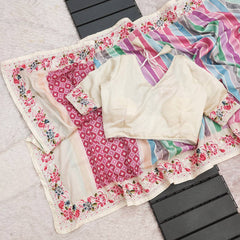 Multicolor Digital Print Vichitra Silk Saree