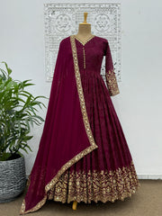 Function Wear Maroon Color Embroidery Work Anarkali Gown