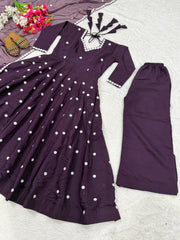 Attractive Purple Heavy Roman Silk Embroidery Anarkali Suit