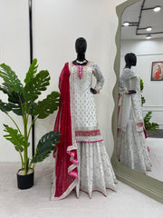 Fabulous Georgette White Color Sharara Suit