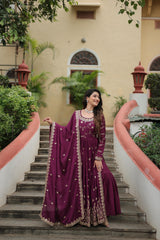 Wedding & Party Wear Embroidered Work Wine Color Sharara Suit
