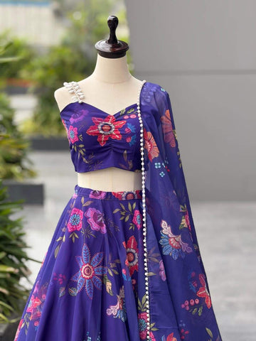 Ravishing Blue Digital Printed Lehenga Organza Choli