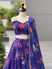 Ravishing Blue Digital Printed Lehenga Organza Choli