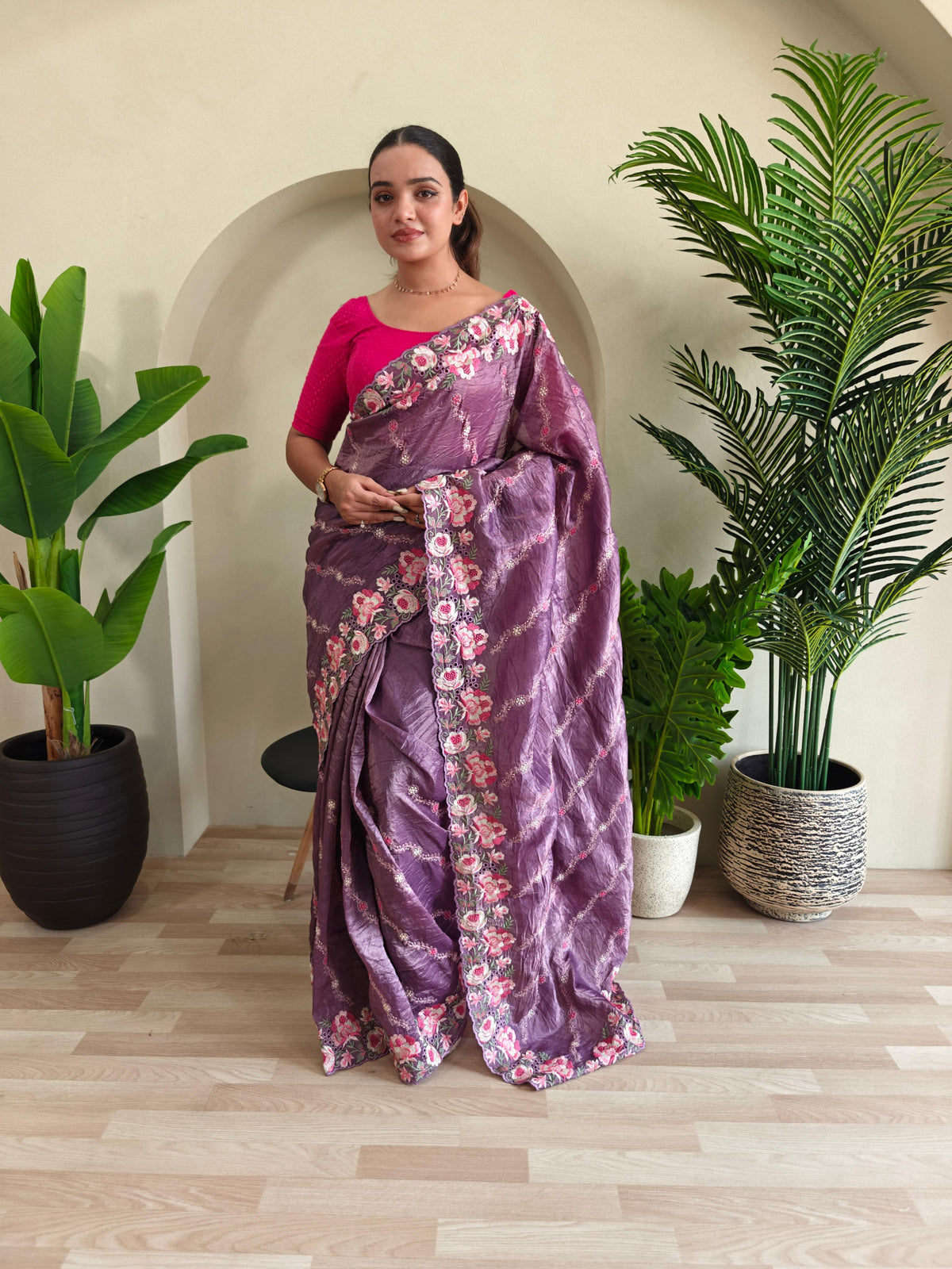 Beautiful Crush Silk Purple Color Saree