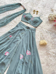 Exclusive Sky Blue Georgette Palazzo Suit