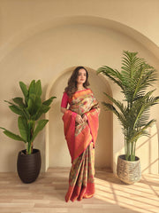 Occasion Wear Pretty Orange Silk Zari Saree