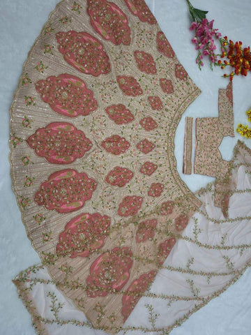 Trendy Peach Silk Embroidery Work Lehenga Choli