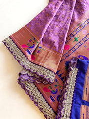 Captivating Lavender Color Paithani Silk Saree