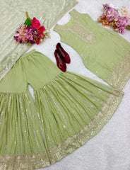 Elegant Sequence Work Green Color Palazzo With Dupatta Set