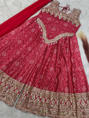 Occasion Wear Chinon Silk Red Color Sharara Suit