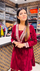 Function Wear Velvet Red Color Top With Pent