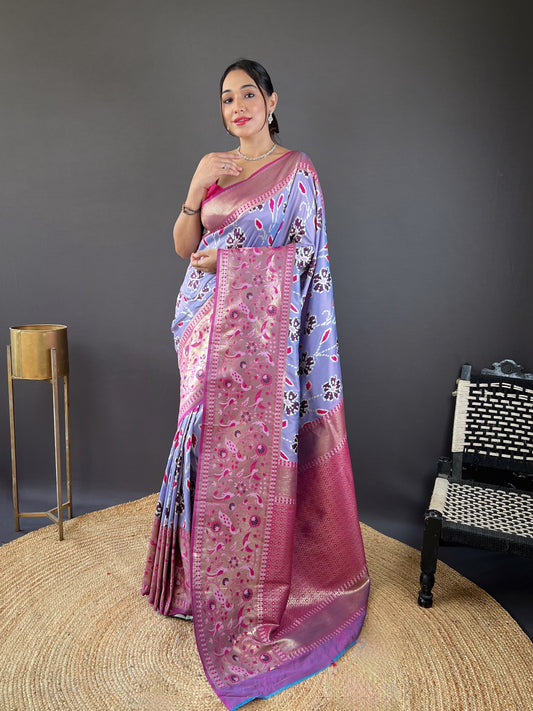 Gorgeous Silk Patola Weaving Lavender Color Saree