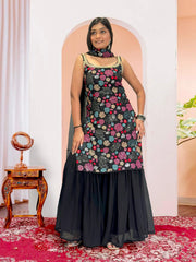 Pretty Black Georgette Sequence Work Sharara Suit