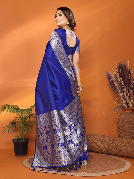 Luxuriant Banarasi Silk Blue Color Saree