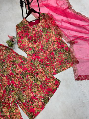 Attractive Embroidery Work Multicolor Sharara Suit