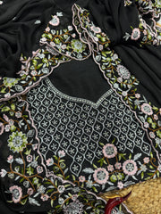 Amazing Black Rangoli Silk Embroidery Silk Saree