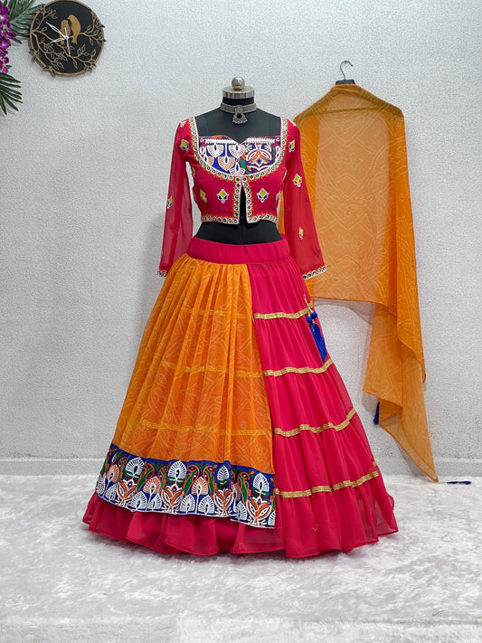Exclusive Pink Georgette Mirror Work Lehenga Choli