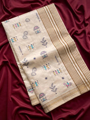 Traditional Wear Beige Color Tussar Saree
