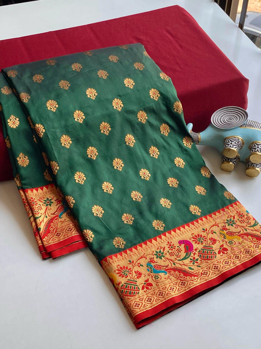 Festive Wear Meenakari Butti Green Color Paithani silk Saree