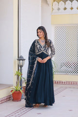 Preferable Georgette Teal Blue Color Gown