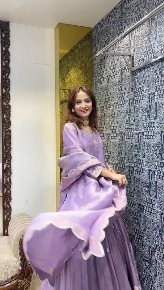 Sequence Work Lavender Color Designer Top With Lehenga