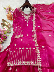 Gorgeous Pink Color Embroidery Work Sharara Suit