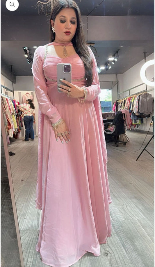 Exclusive Pink Georgette Sequence Work Gown