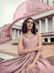 Pink Color Sequence Embroidered Work Shaded Anarkali Gown